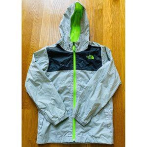 The North Face Kids Light Gray & Black Rain Jacket with Neon Green Lining